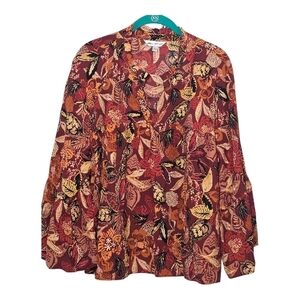 Counterparts Floral Swing Blouse Bell Sleeves Print Women's Top Size XL